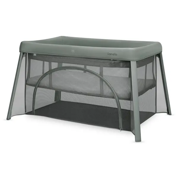Patut multifunctional, Lionelo, Mila, 2 in 1, Saltea 4 cm cu spuma T25, 2 niveluri de inaltime, Pliere rapida, Intrare laterala, Geanta de transport inclusa, 0-36 luni, Pana la 15 kg, Verde