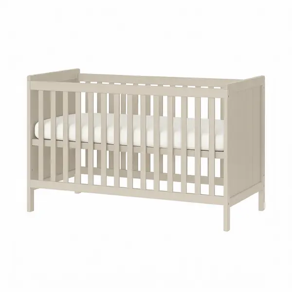 Patut pentru bebelusi 120x60 cm Elisabeth II Beige, material mdf, transformabil in Sofa, Saltea Cocos inclusa