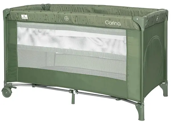 Pătuț pentru bebeluși cu 2 niveluri Lorelli - Carina, Oil Green Stars