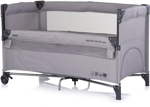 Pătuț pentru bebeluși cu laterala pliabilă Chipolino – Relax, in, platină
