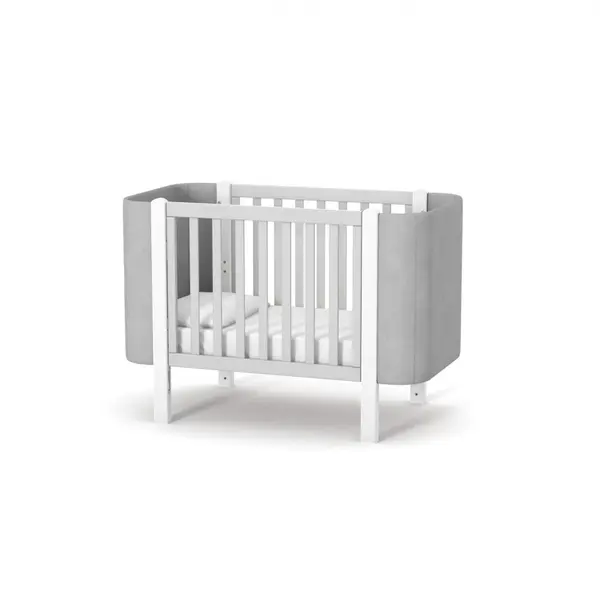 Patut pentru copii 12060 cm din lemn de fag 0-4 ani, laterale din velour LD5 Monaco Velour Alb-Gri, inaltimea saltelei reglabila, laterala detasabila