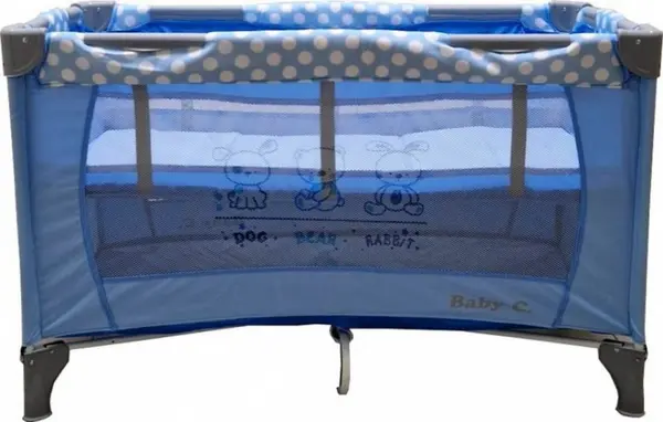 Patut pentru copii Baby Care PRO FMG Albastru 120x60 cm, Pliabil, 2 Niveluri de inaltime, Cu geanta transport inclusa, Plasa insecte