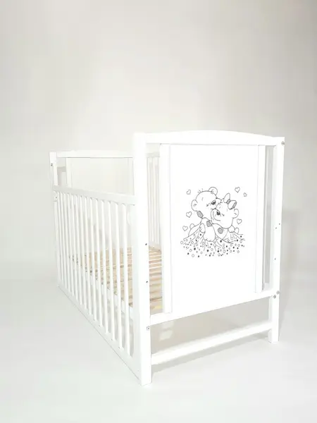 Patut pentru copii Bears din lemn masiv cu laterala culisabila si functie co-sleeper 120x60 cm