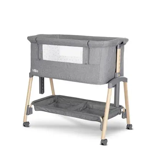 Patut pliabil co-sleeper Lorelli Millie, 0 Luni+, max. 9 kg, inaltime reglabila 7 pozitii, sistem antireflux, plasa de tantari, saltea inclusa, Gri