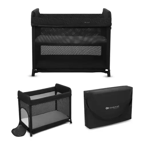 Patut pliabil cu 2 niveluri KinderKraft Moon Dream, pliabil, Negru