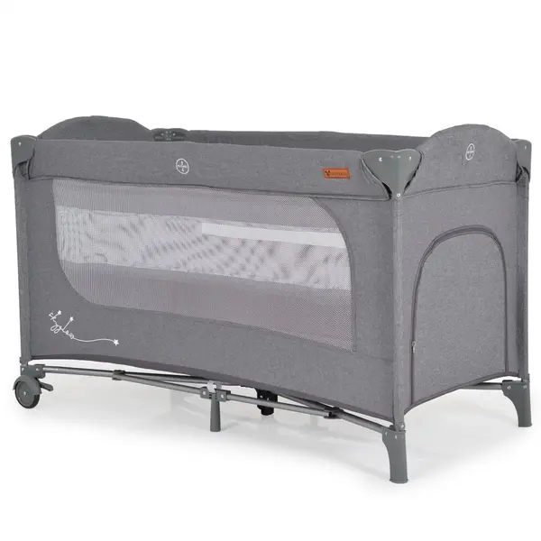 Patut pliabil multifunctional 2in1 Cangaroo SkyGlow Grey cu 2 nivele,roti cu blocare,Usa de acces cu fermoar,laterala cu plasa de ventilatie,pliabil compact,2 inele de sustinere si saltea pliabila incluse