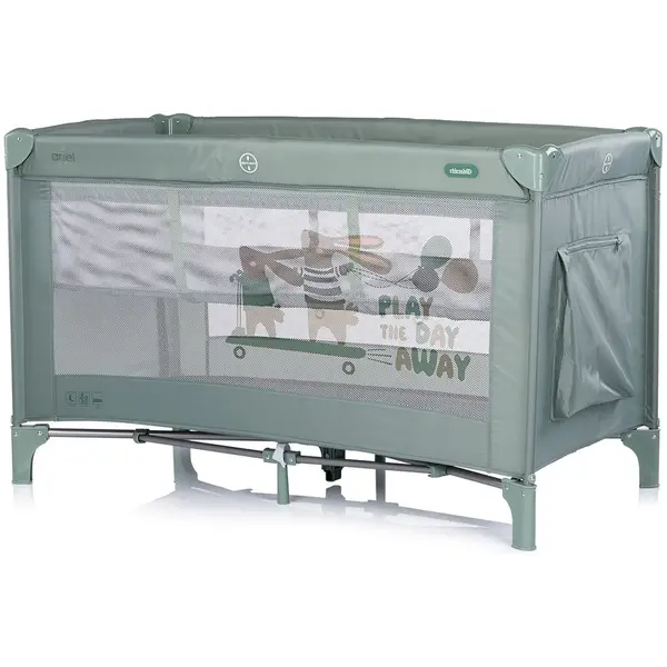 Patut pliabil pentru copii Chipolino Ariel Matcha 120x60 cm, doua nivele, intrare laterala cu fermoar, geanta pentru transport