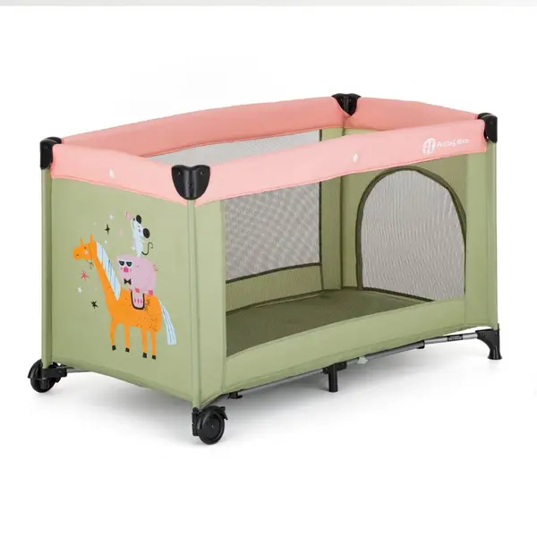 Patut pliabil pentru copii PetiteMars Koot Boho 120x60 cm cu roti, functie de tarc, pliere compacta, include geanta de transport, intrare laterala cu fermoar, greutate admisa 15 kg, 0-30 luni