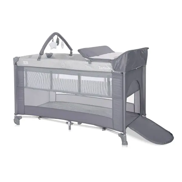 Patut Torino Plus Grey Striped Elements pliabil, cu 2 nivele, roti cu sistem de blocare, masuta de infasat, accesorii incluse