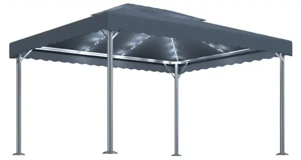 Pavilion cu perdele si lumini led,antracit,400x300cm aluminiu
