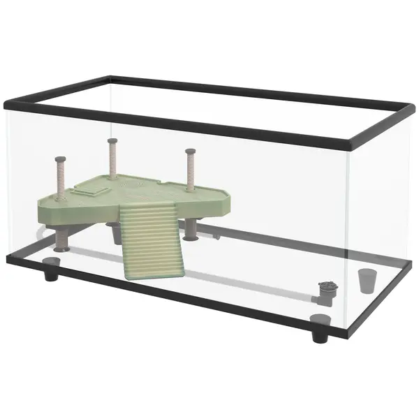PawHut Acvariu pentru Țestoase 50L Terariu pentru Țestoase Mici cu Platformă Rampă și Termometru 60x30x32 cm Transparent | Aosom Romania
