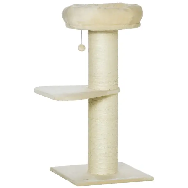 PawHut Ansamblu de Zgâriat pentru Pisici Multinivel cu Stâlp Sisal și Platformă, PAL, Pluș, 48,5x48,5x105 cm, Bej | Aosom Romania