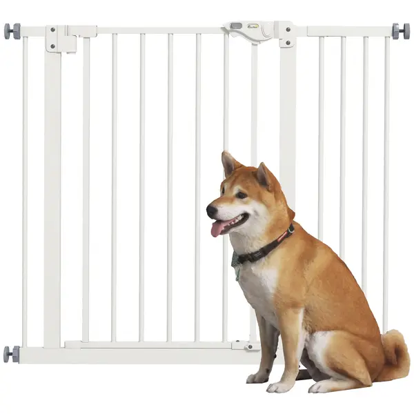 PawHut Barieră de siguranță animale ușă închidere automată sistem de dublă blocare fără găuri 1 extensie albă | Aosom Romania