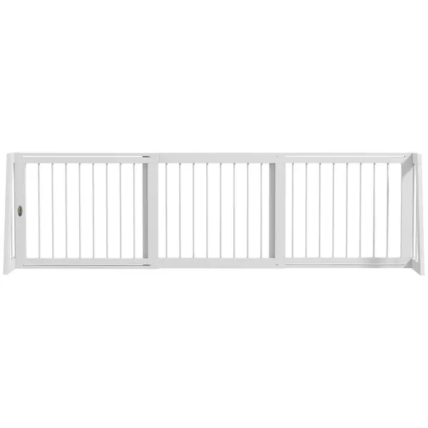 PawHut Barieră de siguranță pentru câine barieră de protecție cu 3 panouri retractabile 71-190 cm din lemn - alb | Aosom Romania