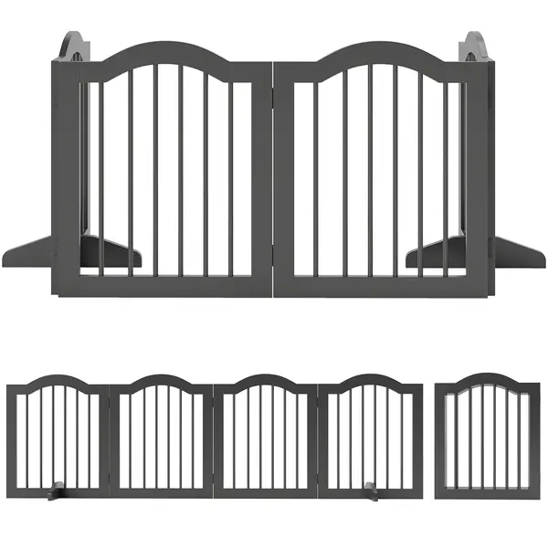 PawHut Barieră pentru câini barieră de protecție autoportantă cu picioare, barieră pliabilă pentru câini, 4 panouri, 208 x 29,5 x 61 cm, Negru | Aosom Romania