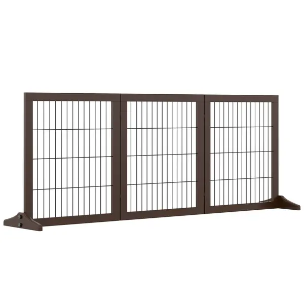 PawHut Barieră pentru Câini Pliabilă și Reglabilă din Lemn de Pin și Metal, 185x36x71 cm, Maro | Aosom Romania