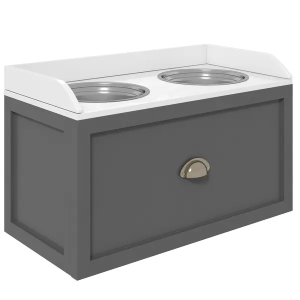 PawHut Boluri Înălțate pentru Câini din Oțel Inoxidabil și Lemn cu Sertar, 60x30x36 cm, Gri | Aosom Romania
