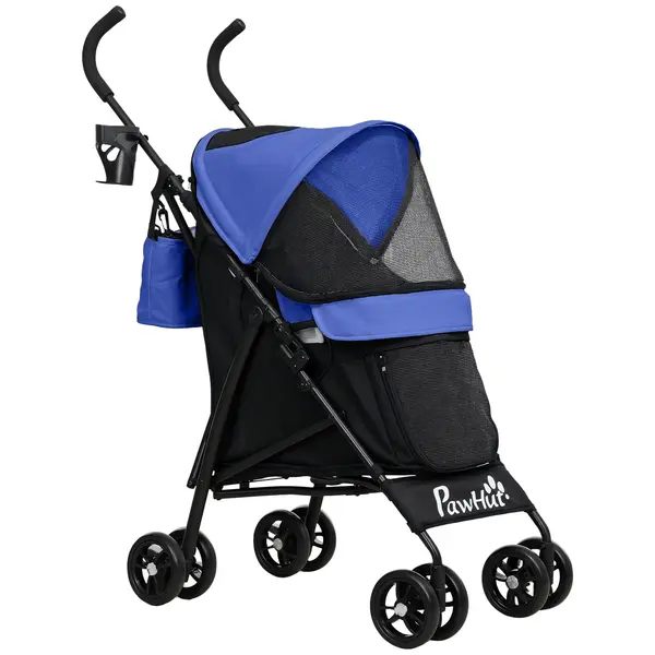 PawHut Cărucior pentru animale de companie, lese de siguranță, ferestre din plasă, 76L x 44B x 103H cm, Bleumarin | Aosom Romania