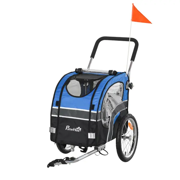 PawHut Carucior pentru Caini cu Prindere Bicicleta Spatiu Mare Albastru 130x58x94cm Ideal pentru Plimbari | Aosom Romania
