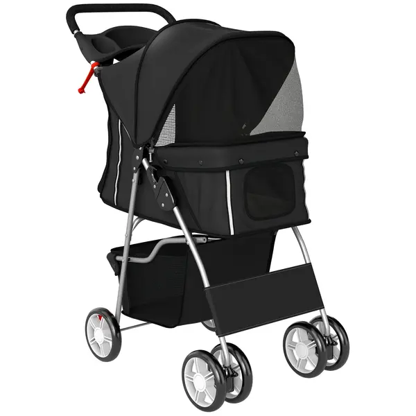PawHut Cărucior pentru Câini Până la 10 kg, Cărucior Pliabil pentru Animale, 77x44x102 cm, Negru | Aosom Romania