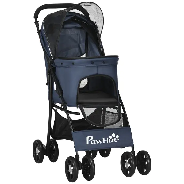 PawHut cărucior pentru câini, pliabil, 1 coș, 1 pernă, 1 buzunar lateral, 81 cm x 48 cm x 99 cm, gri | Aosom Romania