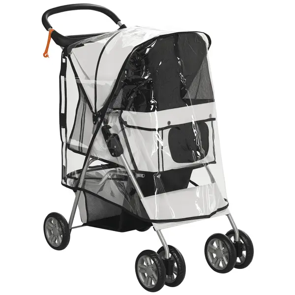PawHut Cărucior Pliabil pentru Câini până la 10 kg cu Copertină Împotriva Ploii, 75x45x97 cm, Gri | Aosom Romania