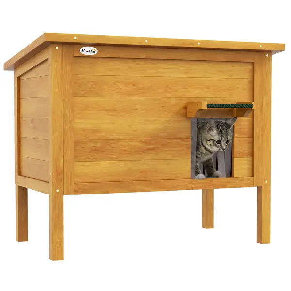 PawHut Casă pentru Pisici Exterioară cu Spumă Izolantă, Acoperiș Deschizabil, Lemn Masiv, 85 x 50 x 68,5 cm, verde | Aosom Romania