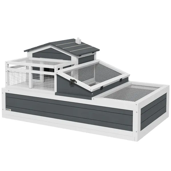 PawHut Casă pentru țestoase, 2 nivele, pentru interior și exterior, balcon, lemn de brad, gri | Aosom Romania