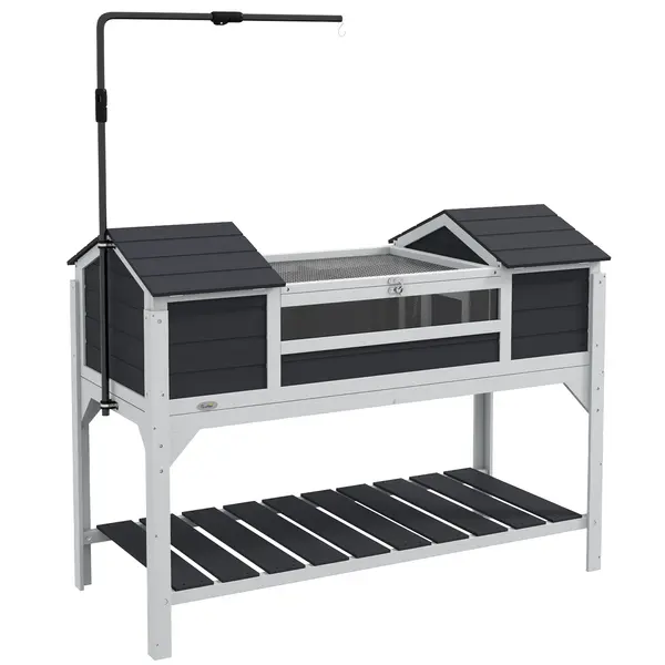 PawHut Casă pentru țestoase terestre de exterior incintă pentru țestoase 2 ascunzători suport de lampă reglabil lemn masiv 122 x 56,5 x 93 cm gri | Aosom Romania