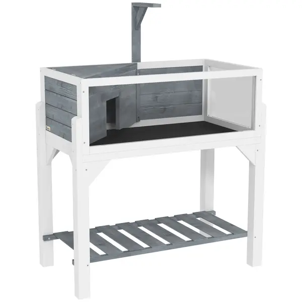 PawHut Casă pentru țestoase terrariu pentru țestoasă terestră pe picioare 2 zone acoperiș rabatabil zonă interactivă 84,5 x 47,5 x 90 cm gri | Aosom Romania
