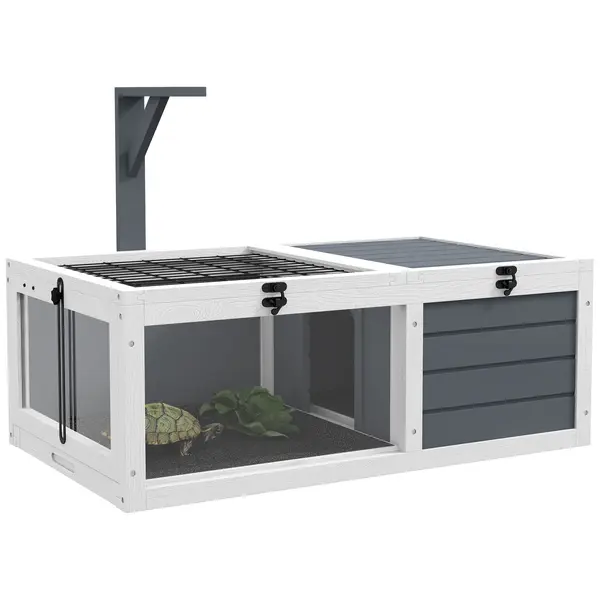 PawHut Casă tarc pentru animal mic țestoasă cu 2 spații suport de lampă 81 x 48 x 31,5 cm gri | Aosom Romania