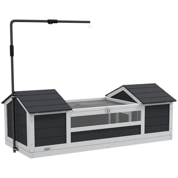 PawHut Casa tortoase terestre exterioara, adăpost pentru țestoase, 2 ascunzisuri suport de lampa reglabil lemn masiv 120 x 56,5 x 43 cm gri | Aosom Romania