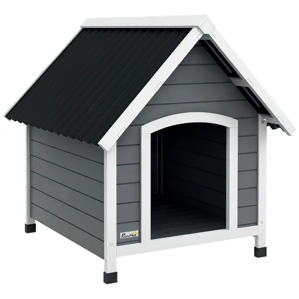 PawHut Căsuță pentru câine de exterior din lemn cu podea detașabilă, adăpost înalt din lemn pentru câini, 75 x 88 x 82 cm, gri | Aosom Romania