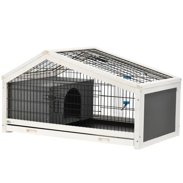 Pawhut Căsuță pentru Iepuri cu Sticlă de Apă, Cușcă cu 2 Uși pentru Porcușori de Guineea, 90x53x50 cm, Gri Închis | Aosom Romania