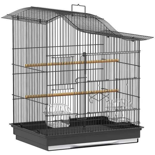 PawHut Colivie pentru Păsări cu 4 Uși, 2 Boluri, 2 Stinghii și Tavă Detasabilă, Colivie din Metal și Plastic, 47,5x36x54,5 cm, Negru | Aosom Romania