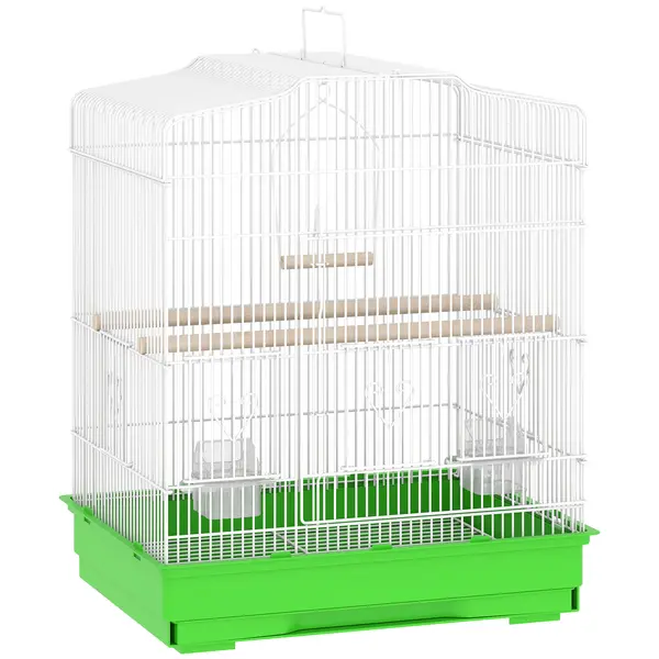PawHut Colivie pentru păsări Volieră din oțel cu 2 boluri 2 bare Leagăn și Tavă Detașabilă Mâner 46,5x36x59 cm Verde | Aosom Romania