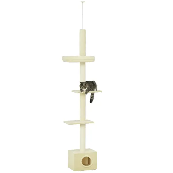 PawHut Copac de pisici stalp de zgariat inaltime reglabila dim. 440L x 31P x 240 - 270H cm 4 nivele de activitati cu asezare | Aosom Romania