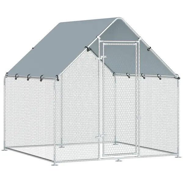 PawHut Coteț pentru Găini de Exterior, 2x2x2m 4 m² Țarc pentru Găini din Oțel Galvanizat cu Acoperiș Impermeabil Anti-UV și Încuietoare, Adăpost pentru 4-6 Găini, Animale Mici, Iepuri și Rațe | Aosom Romania