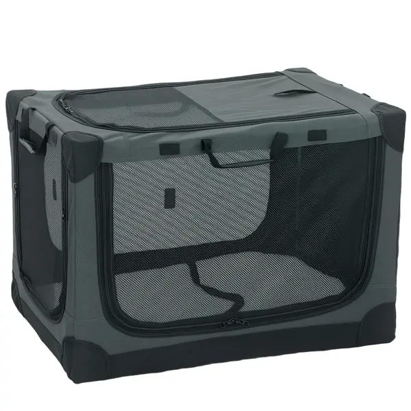 PawHut Cușcă de Transport Pliabilă pentru Câini și Pisici cu Pernă, Husă Lavabilă, Uși, din Oxford Respirabil 600D, 76x54x54 cm, Verde | Aosom Romania