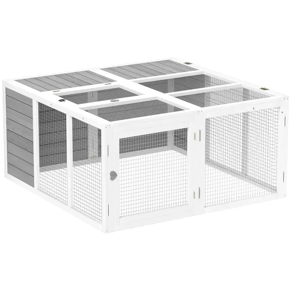 PawHut Cușcă exterioară pentru animale mici, cușcă pentru iepuri, construcție din lemn, pliabilă, pentru interior și exterior, Gri deschis | Aosom Romania