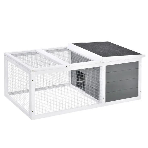 PawHut Cușcă impermeabilă pentru iepuri, spațiu mare, lemn masiv gri 115x66x47,5 cm | Aosom Romania