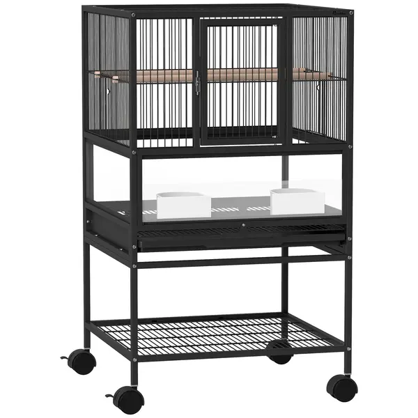 Pawhut Cușcă Metalică Rotile Acrilic Negru | Aosom Romania