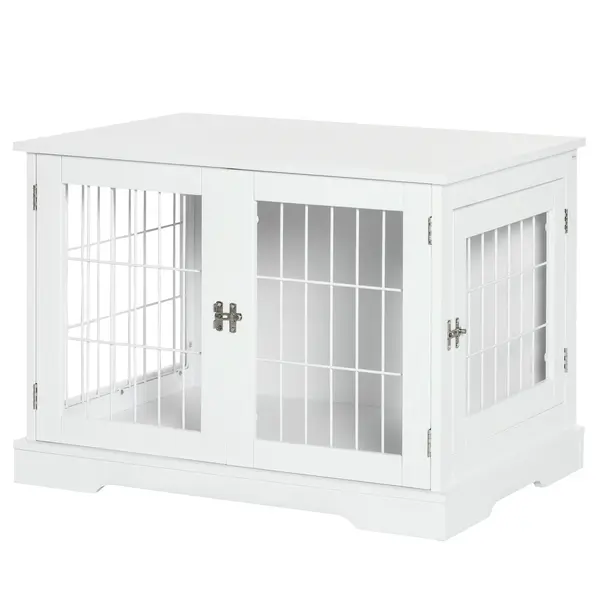 PawHut Cușcă pentru câine 2 în 1 masă de suport cu 2 uși cu sistem de siguranță - dim. 76L x 54.5l x 56H cm - Metal și MDF | Aosom Romania
