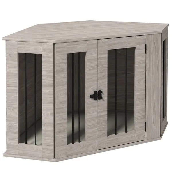 PawHut Cușcă pentru câine, cușcă, design colțar, incl. încuietoare, 1 pernă de odihnă, 104 x 55 x 63 cm, Maro | Aosom Romania