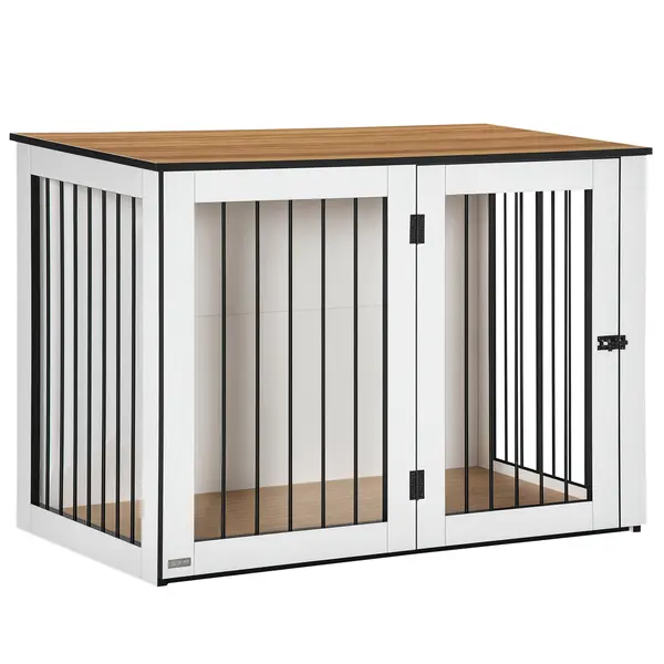 PawHut Cușcă pentru câini, Cușca pentru animale de companie pentru câini mari, Casă pentru câini, Interior, 106 x 60 x 76 cm, Stejar+Alb | Aosom Romania