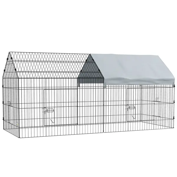 PawHut Cușcă pentru găini cu Acoperiș din Țesătură 220x85x103cm Argintiu | Aosom Romania