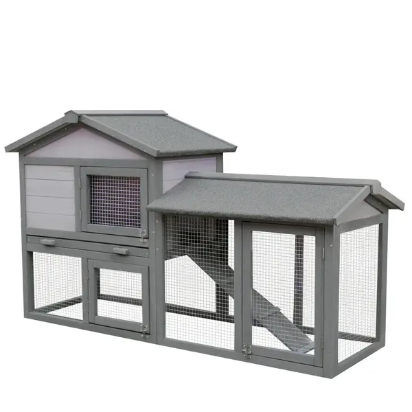 PawHut cusca pentru iepuri, cu tarc, 147x54x84 cm, gri | Aosom Romania