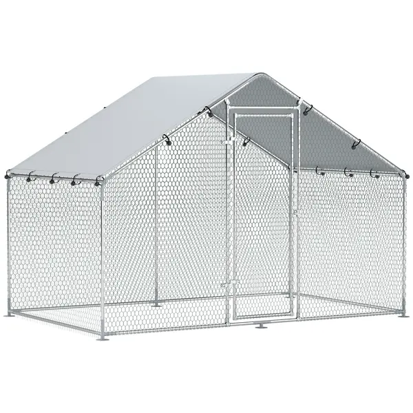 PawHut Cușcă pentru pui, mare cușcă din metal cu acoperire impermeabilă și anti-UV, cușcă pentru 5-8 pui, 3 x 1,7 x 1,9m | Aosom Romania