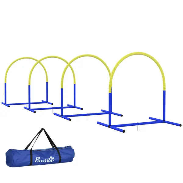 PawHut Echipament de Agilitate pentru Câini, Set Portabil din 4 Piese pentru Antrenament, 95x88x64 cm, Albastru | Aosom Romania
