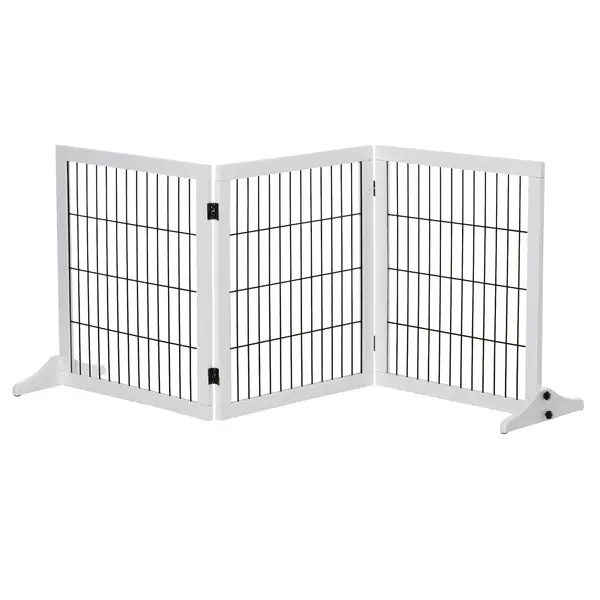 PawHut Gard de separare pentru câini, grilă freestanding cu picioare 185 x 71 cm, lemn, 3 panouri, pentru scări, uși, bucătărie, hol, alb | Aosom Romania